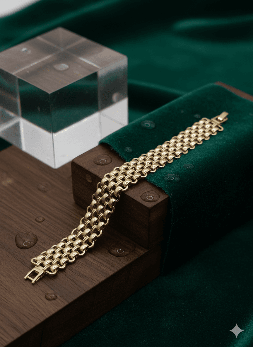 Xuping Kararmaz Çelik Altın Kaplama Üç Sıralı Hasırlı Modern Geçmeli Zincir Bileklik