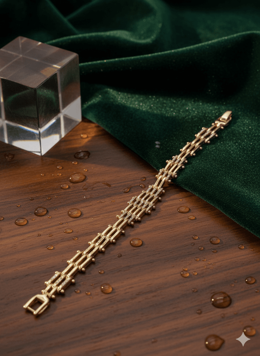 Xuping Kararmaz Çelik Zirkon Taşlı VİP Merdiven Tasarım Gold Bileklik