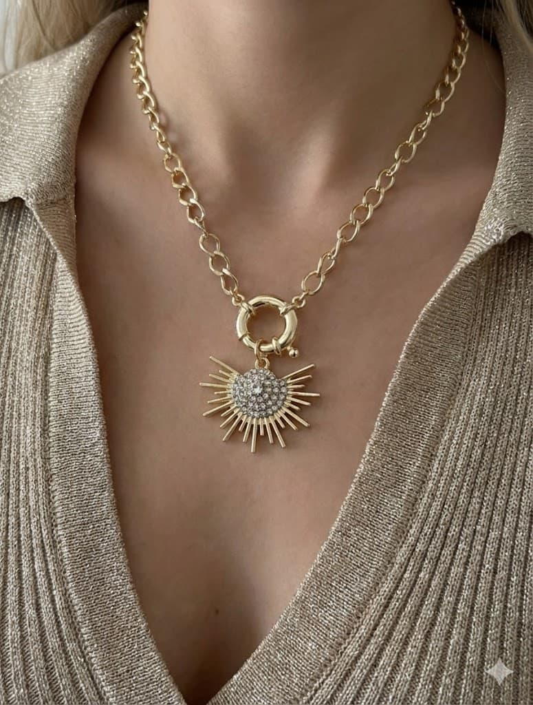 Altın Kaplama Kalın Halka Zincirli Kutup Yıldızı Kolye – Zirkon Taşlı