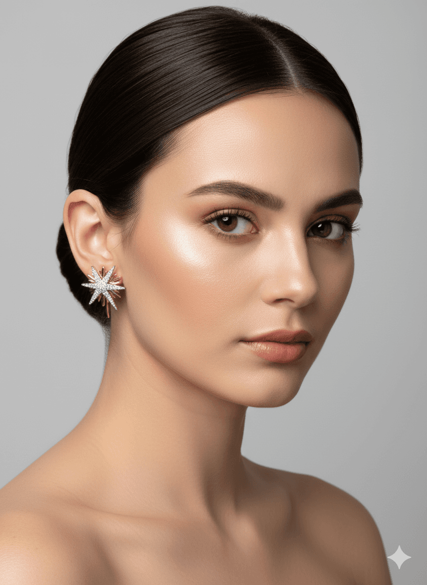 14 Ayar Altın Kaplama Zirkon Taşlı Kutup Yıldızı (North Star) Tasarım Küpe